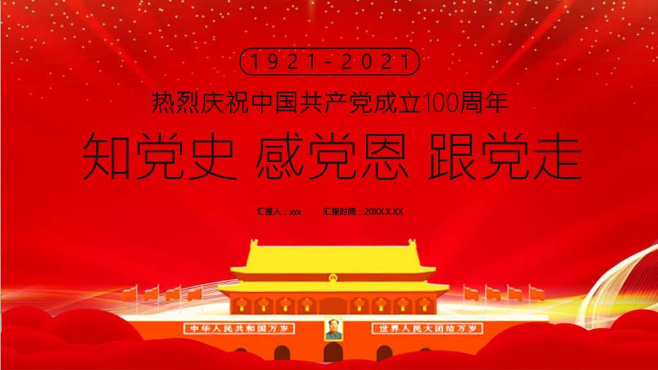 熱烈慶祝中國共產(chǎn)黨成立100周年知黨史感黨恩跟黨走通用PPT